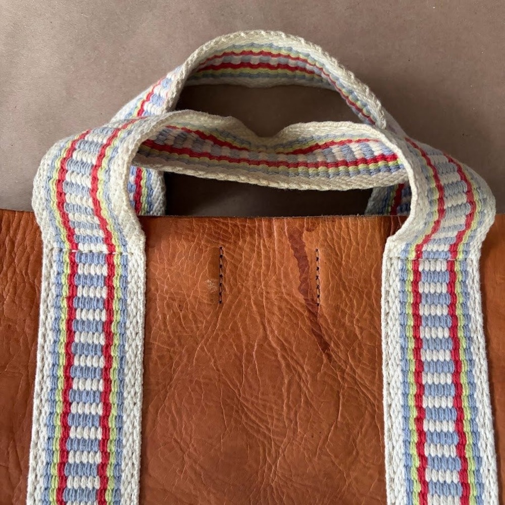 Madewell Tan Leather Transport Tote Woven Tassel Straps Boho Fringe Hipster - Picture 3 of 13